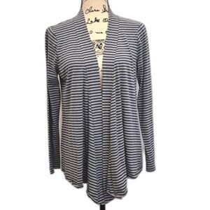 Boden Open Front Cardigan 12 Blue Gray Striped Draper Jersey Modal Knit